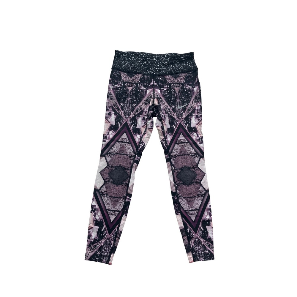 Nike Dri-FIT Runningโ Leggings Womens Small Purple Black Cityscape Graphic